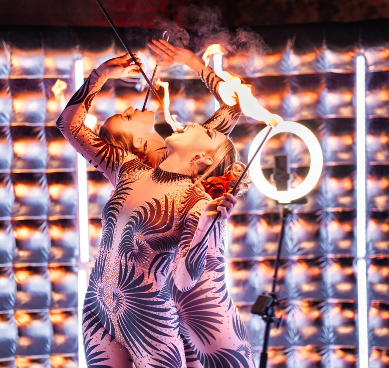 Fire Performers performing a stunt with fire Specialty Acts Live Entertainment Immersive Entertainment